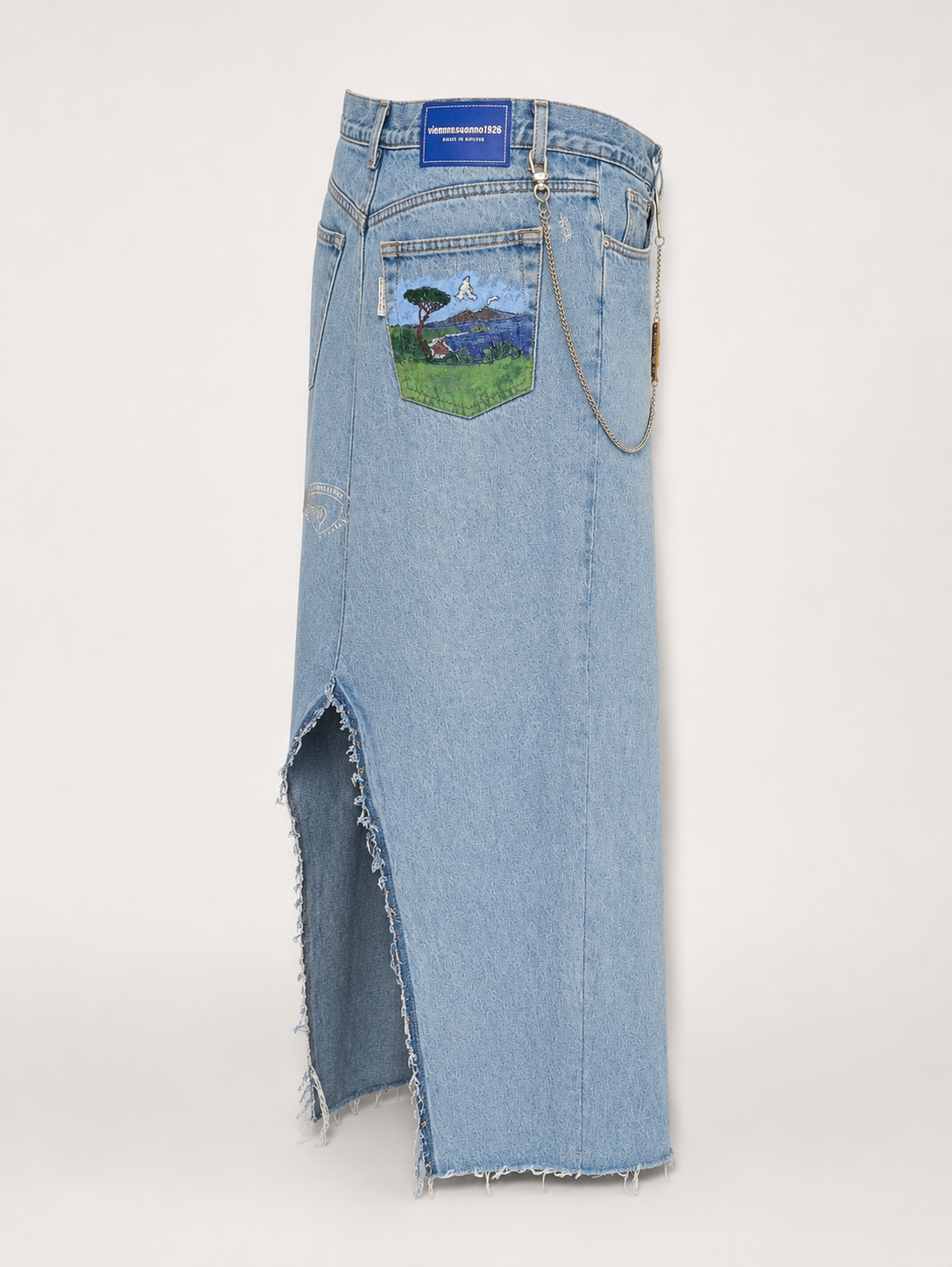 Denim skirt with lace