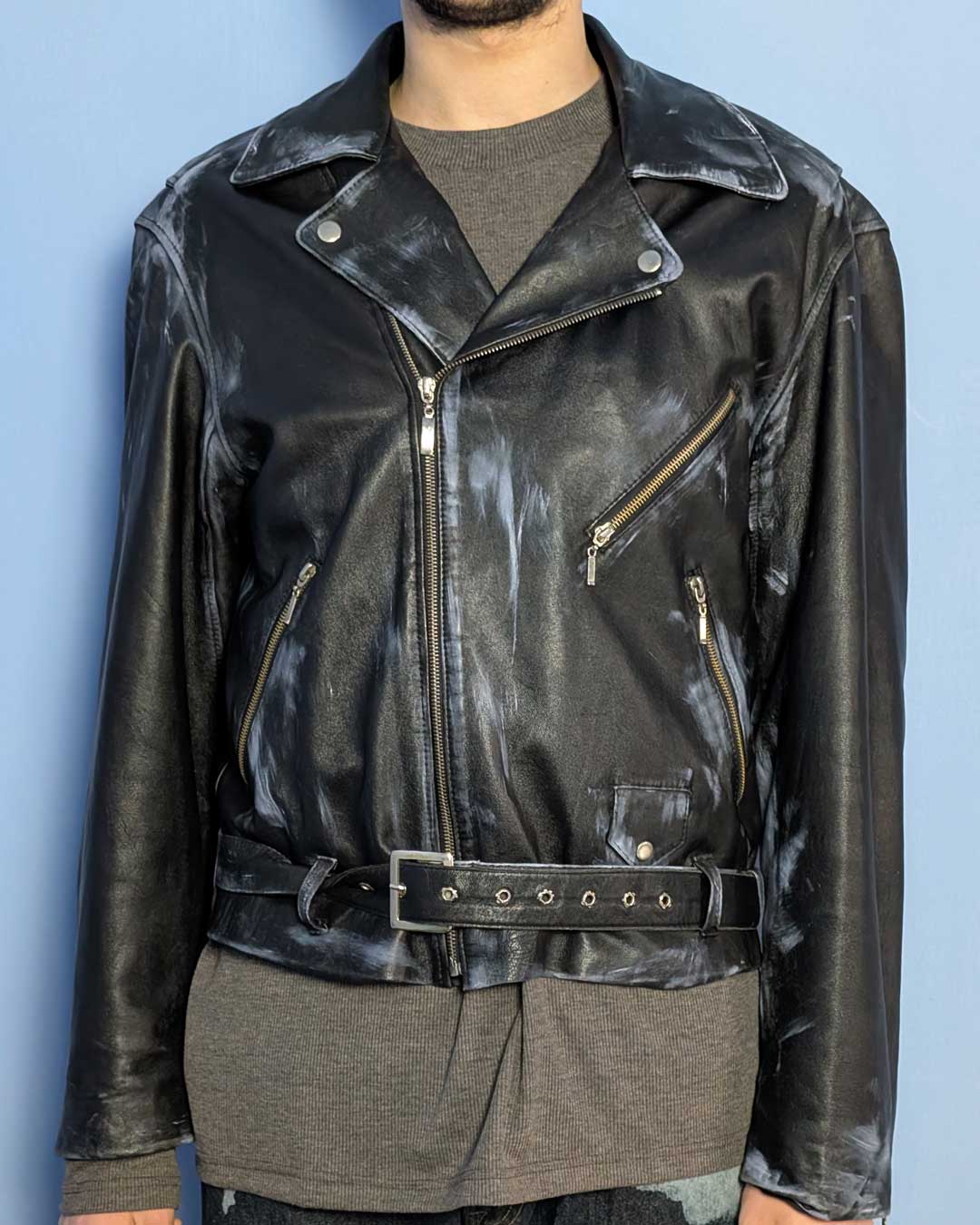 Biker jacket spalmata azzurro