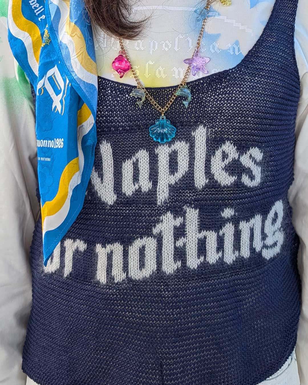 Canotta blu navy mesh lino