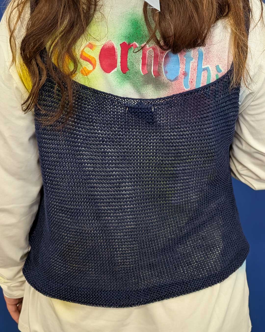 Canotta blu navy mesh lino