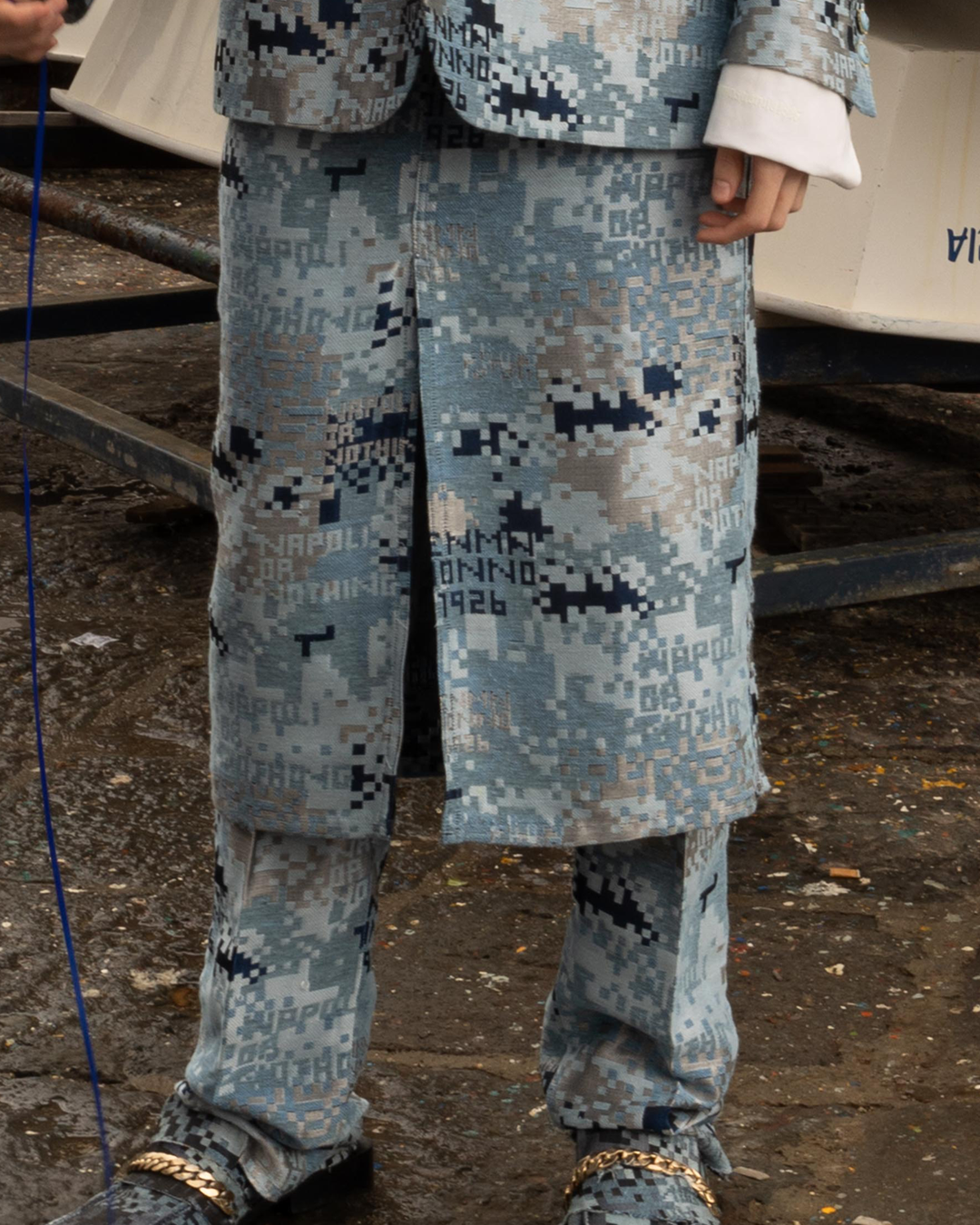 Gonna jacquard matercamo azzurra