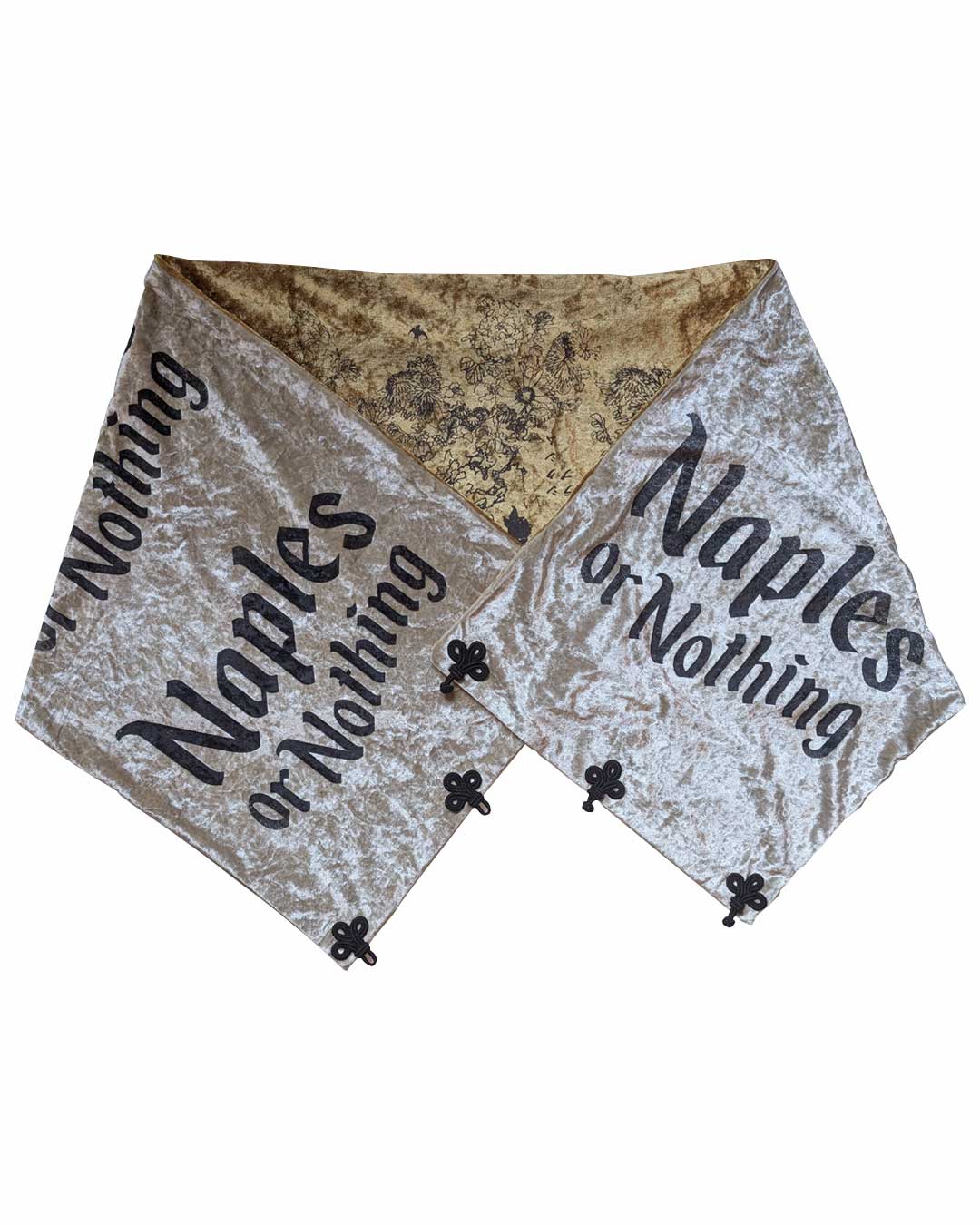 Maxi double-faced velvet scarf in cream and gold