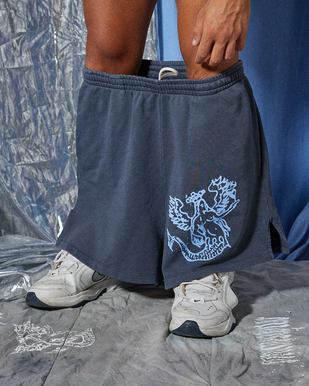 Short in felpa periscope con stampa