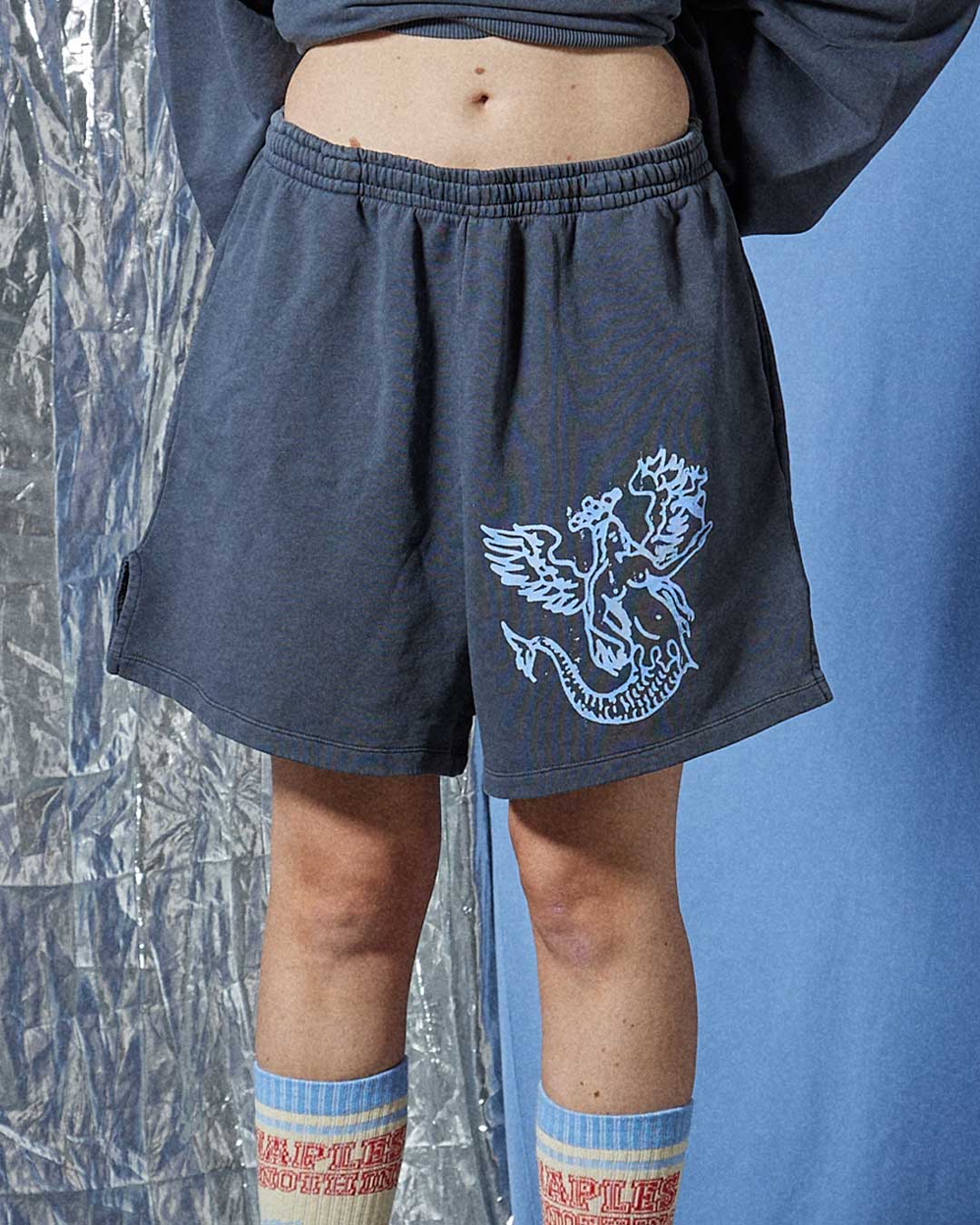 Short in felpa periscope con stampa